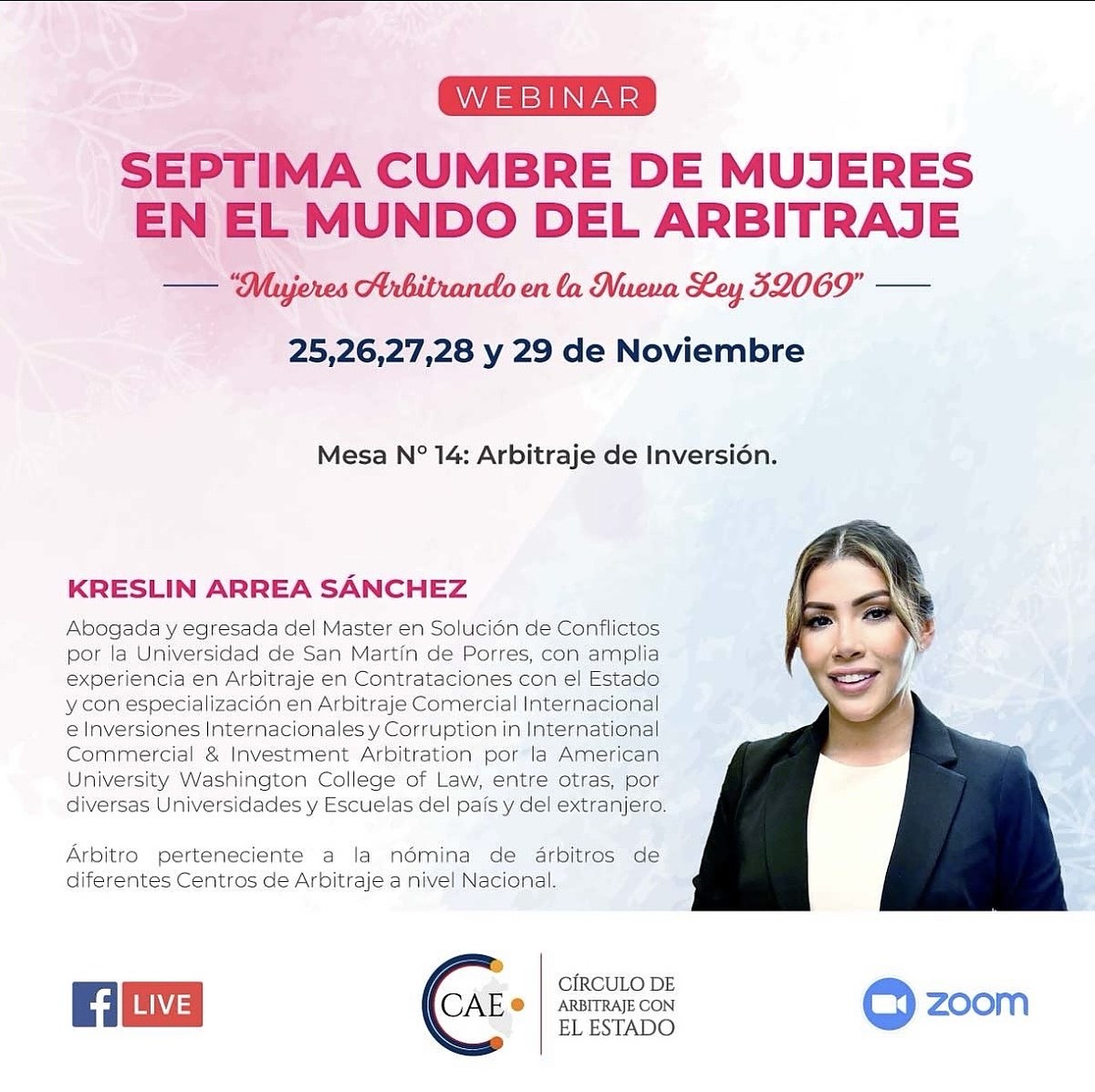 Kreslin Arrea, ponente en la Séptima Cumbre de Mujeres en el Mundo del Arbitraje del Círculo de Arbitraje con el Estado